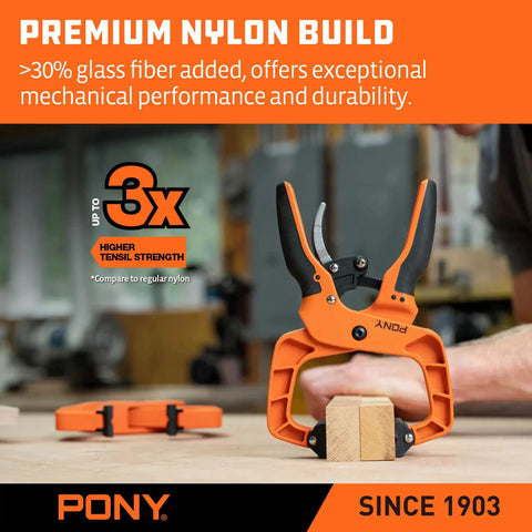 Four Pack Two Inch Quick Release Wood Clamps For Woodworking, Heavy Duty Ratcheting Clamps in use with ergonomic handles