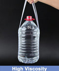 Hand holding 5L clear water jug with red cap and silicone handle, labeled 'High Viscosity'
