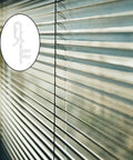 Close-up of High Quality 16 Piece 2 Inch Clear Plastic Hidden Blind Valance Clips attached to window blinds.