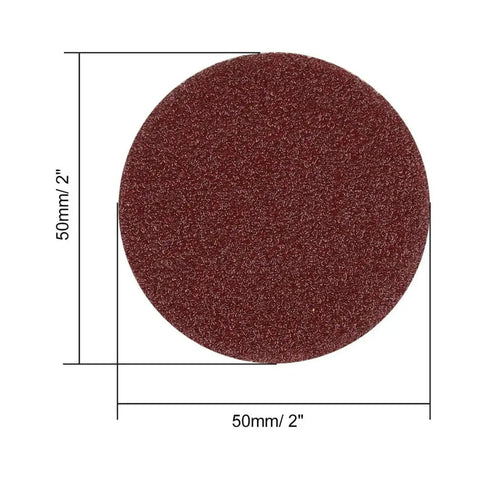 Super Easy Peel Switch 2 Inch 50mm Hook And Loop Sanding Discs 200 Pcs With Assorted Grits showing a single red sanding disc.