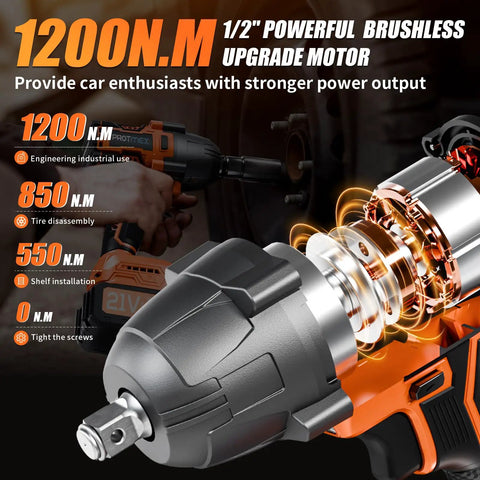 Beast Cordless Impact Wrench 900 Ft Lbs Torque One Half Inch Drive Brushless Power Tool with 21V Battery motor details