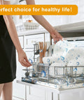 Person loading dishwasher with clean dishes featuring Dishwasher Door Seal Kit Replacement For Frigidaire Kenmore Electrolux And Crosley