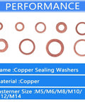 Heavy Duty Copper Washer Set 50 To 200 Pcs Gasket Kit M4 To M14 For Sump Plugs And Automotive Repairs Heat Resistant Copper Ring Seals Universal Fit And Durable Copper Washers, assorted sizes