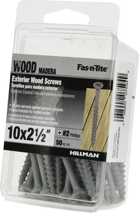Pro Level Kickass Exterior Deck Screws Fifty Count Ten By Two And A Half Inch Phillips Fasteners With Gray Ceramic Finish packaging view