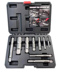 Nine Piece Heavy Duty Pipe Extractor Set For Removing Damaged Threaded Pipes And Fittings From One Eighth Inch To One Inch in case
