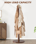 Freestanding Wooden Coat Rack With Eight Rounded Tip Hooks Three Adjustable Heights Hat And Coat Tree Stand in living room
