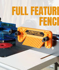 Rock Solid Benchtop Router Table Setup With Adjustable Aluminum Fence And Heavy Duty Dust Collection Kit featuring a detailed featherboard and router.