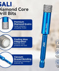 Heavy Duty Five Piece Vacuum Brazed Diamond Core Drill Bits Set Features 1/4 Inch Hex Shank, 12mm drill bit with premium diamond grains.
