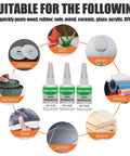 Heavy Duty Oily Glue 150ml Universal Super Glue Triple Pack for metal, wood, ceramic, leather, glass, and more with adhesion examples