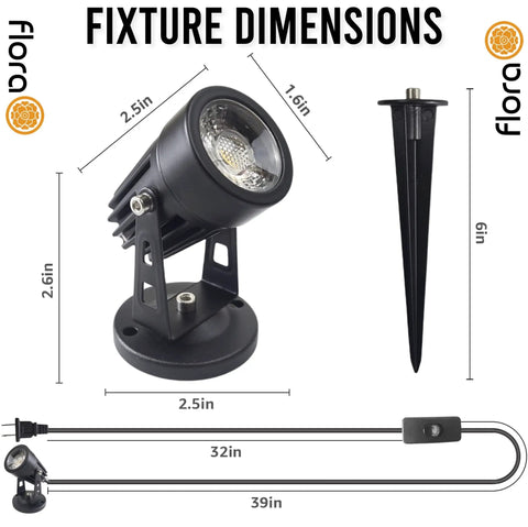 Dope Indoor Plant Spotlight With Uplight And Downlight, 3W LED Decorative Lamp dimensions and aluminum stake light details