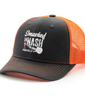 Cool Hats Unisex Breathable Trucker Cap With Adjustable Buckle, black and orange, Smashed in Nash text, versatile sports style.