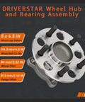 Pair Rear Wheel Hub And Bearing Assembly For Honda CRV Ex Ex LX Fwd Crosstour 2010 2015 And Accord Crosstour 2010 2011 Fwd With Japanese Kyodo Yushi AFI Grease For Your Ride, showcasing 5 x 4.5 IN wheel lugs, 114.3 mm bolt circle, 64 mm wheel pilot.