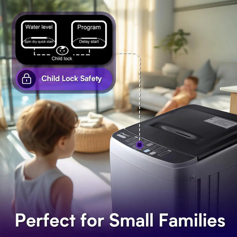 Full Automatic Portable Washer And Spinner Combo featuring ten custom wash cycles and child lock for safety, perfect for small families.