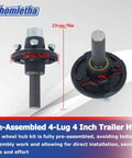 4 On 4 Trailer Axle Kit With Idler Hub And BT8 Round Spindle 2,000 Lb Capacity, showing pre-assembled 4-lug hub dimensions.