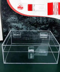 Slick Transparent Acrylic Hinges And Self Adhesive Latch Buckles Kit for aquariums, 40mm by 14mm, in a clear storage box.