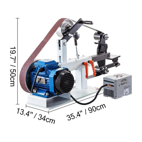 Badass Heavy Duty 1500W Belt Sander Machine With Two 82 Inch Coated Belts, showing motor and frame dimensions for tool refining.