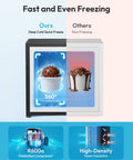Compact One Point One Cubic Foot Upright Mini Freezer With Reversible Door And Adjustable Feet Hella Efficient Black showing ice cream with 360° circulation cooling.