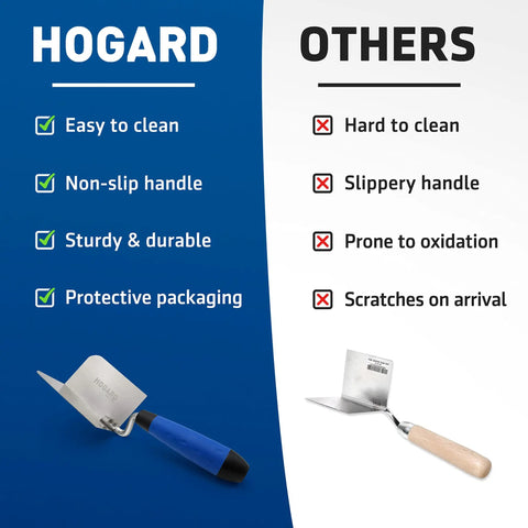 Comparison of Pro Grade Inside Corner Drywall Trowel With Stainless Steel Blade And Soft Grip Handle vs competitor tool.