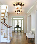Hallway with 4 Light Industrial Ceiling Light In Matte Black With Open Frame Cage Design Semi Flush Mount Fixture