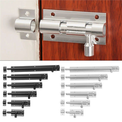 Heavy Duty Sliding Bolt Door Latch Pack Of Two Aluminum Alloy Gate Lock For Barn And Patio Doors Smooth Operator Self Closing Design Silver And Black with mounting plates