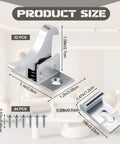 32 Pack Brass Heavy Duty Cabinet Door Latches with Mounting Screws for Closets, Bedroom, Bathroom, and Windows, Elbow Latch Hardware, Durable and Easy to Install silver cabinet latch set with 64 screws, size chart shown