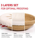 Round cotton rope banneton bread proofing basket set with liners and covers, breathable and splinter-free for artisan baking.