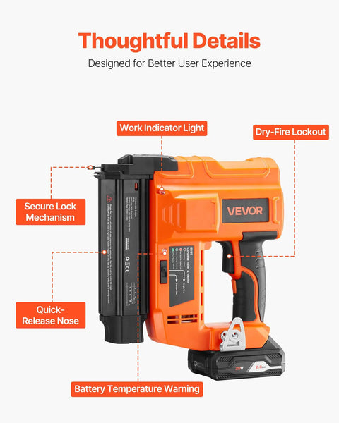 Smooth Shootin Cordless Brad Nailer 18 Gauge 20V Battery Powered Nail Gun With 2 0 Ah Li Ion Battery And Charger For No Fuss Setup Includes 500 Brad Nails Adjustable Depth For Woodworking Home Diy Crafts