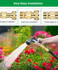 Installation steps of Solid Brass Garden Hose Quick Connector Set Three Quarter Inch Fittings in a garden setting