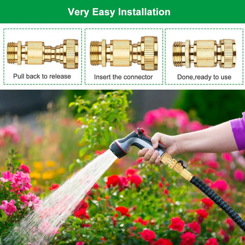 Installation steps of Solid Brass Garden Hose Quick Connector Set Three Quarter Inch Fittings in a garden setting