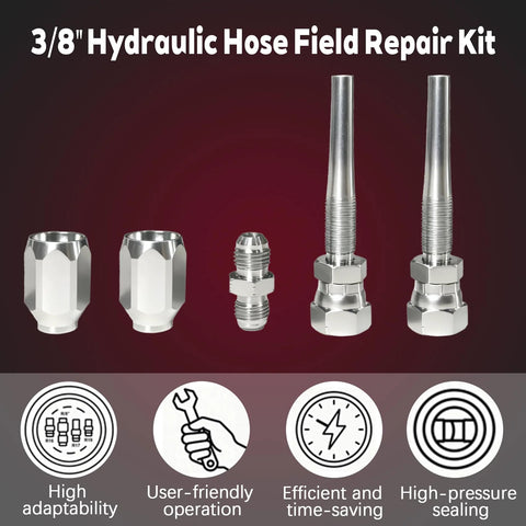 5-piece chrome hydraulic hose repair fittings kit for 3/8 in hoses with adapters