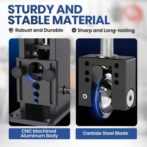 Close-up view of Drill Powered Copper Wire Stripping Tool For 16AWG To 300MCM Copper Wire, Heavy Duty Aluminum Alloy.