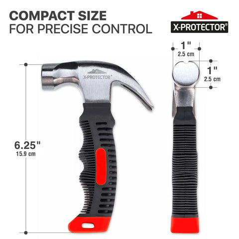 Nail-On Furniture Pads Hammer For Installing Floor Protectors, Compact 8oz Claw Hammer With Magnetic Tip, side and front view