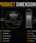 Product dimensions of ER70S-6.023 Inch Copper Coated Solid MIG Welding Wire For GMAW, 11 Lb Spool, Low Spatter, Smooth Arc, Clean Bead