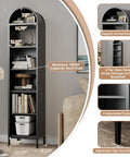 73 Inch Tall Arched Metal Bookshelf With 5 Shelves Heavy Duty Steel Construction in living room setup
