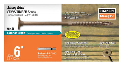 SDWS Timber Screws Exterior Grade 0.220 Inch By 6 Inch With Sawtooth Point Double Barrier Coated Washer Head Tan Pack Of 50 For Fast Starts Flush Driving And Beefy Wood Holding Power