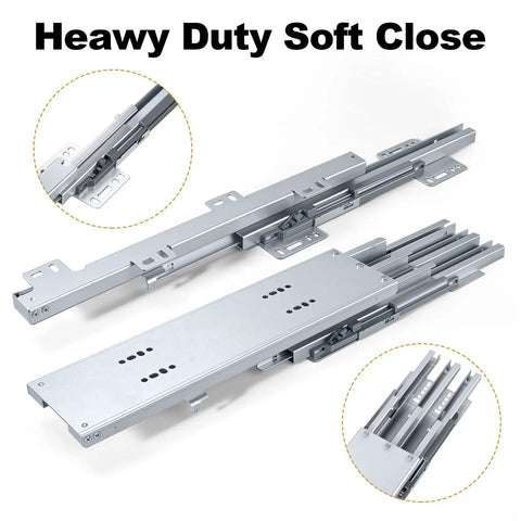 22 Inch Pantry Drawer Slides For Tall Cabinets Dual Top And Bottom Pull Out Soft Close Beefy Heavy Duty 120 Lb Capacity Silver Finish, side view
