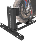 Heavy Duty Universal Motorcycle Wheel Chock For Trailer Or Garage Use No Fuss Capable Of Handling 2000 Lbs, black, wheel secured