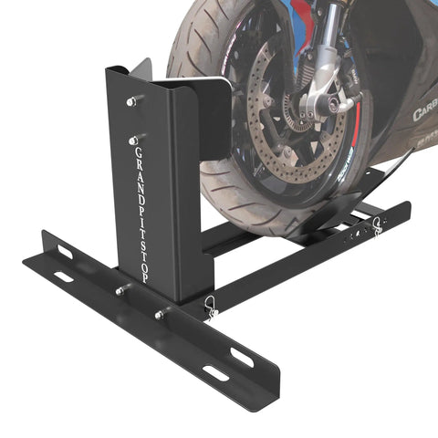 Heavy Duty Universal Motorcycle Wheel Chock For Trailer Or Garage Use No Fuss Capable Of Handling 2000 Lbs, black, wheel secured