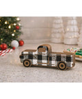 Rustic Wooden Pickup Truck Shelf Sitter Decorative Cut Out Plaid Black And White Farmhouse Decor Tiny Desk Or Shelf Accent Not For Wall Display 5.75 W X 2.5 H X 0.75 D Vintage Vehicle Decor on kitchen counter with holiday decor