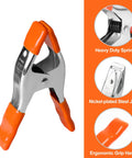 Heavy Duty Spring Clamp Set 4-Inch And 6-Inch Clamps With 1-Inch And 2-Inch Jaw Openings, nickel-plated, PVC tips, close-up
