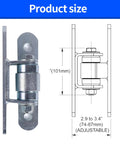 Heavy Duty Gate Hinges 2 Pack Bolt On Sealed Bearing Outdoor Gate Hinges Built Tough For Gates Up To 1250 Lbs Per Pair 7.5 Inch Long 6mm Thick High Carbon Steel Adjustable Yoke Pivot Silver Finish side view with dimensions