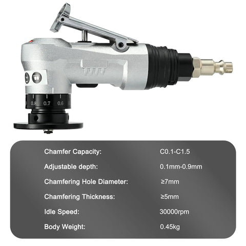 Mini Pneumatic Chamfering Tool For Metal with specs, 360 Degree Vent, Five Speed Air Intake, Lightweight Cutter Head.