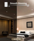 Bedroom lighting with smooth dimming using Six Pack Retrofit LED Recessed Can Lights, 6 Inch, highlighting 10% to 100% illumination.