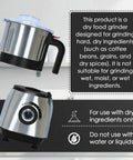 Powerful 500W Spice And Nut Grinder With 3 Stainless Steel Blades, 600ML Capacity, sleek black design for dry use only.