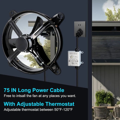 14 Inch Gable Mount Attic Fan With Adjustable Thermostat For Home Shed Garage And Portable Building No Fuss High CFM Exhaust 1510 RPM 1239 CFM Covers Up To 1850 Sq Ft view
