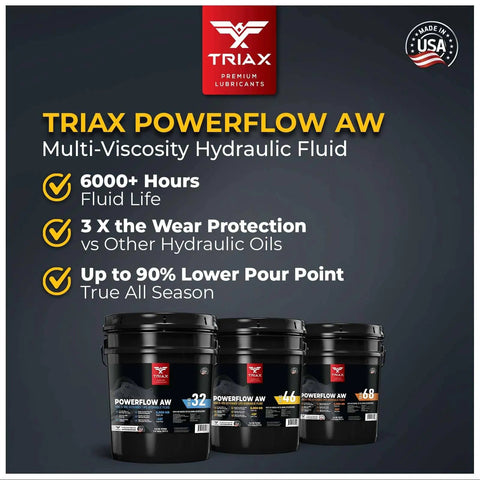 Powerflow AW 32 MultiViscosity HLP Hydraulic Oil For Heavy Duty Equipment With 6,000 Hour Extended Life Triple Anti Wear Boost All Season Performance Pour Point Minus Forty Fahrenheit Virtually Zero Foaming One Gallon