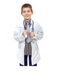 Boy wearing Kids Lab Coat Set With Soft Touch Fabric And Realistic Stethoscope, White Medical Costume For Role Play, Size 8 To 10