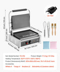 VEVOR Commercial Panini Grill 1800W Electric Sandwich Press with stainless steel, 13.5 x 9.3 inch non-stick grill plates.