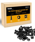 50 Pack Top Shelf Rock Solid M6 Rack Mount Cage Nuts And Hex Screws Paired With Lock Washers Built Tough Black Nickel Plated Steel on display.