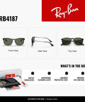 RB4187 Chris Square Sunglasses Unisex 54 mm Light Havana Frame With Dark Green Lenses UV 100 Percent Protection product display
